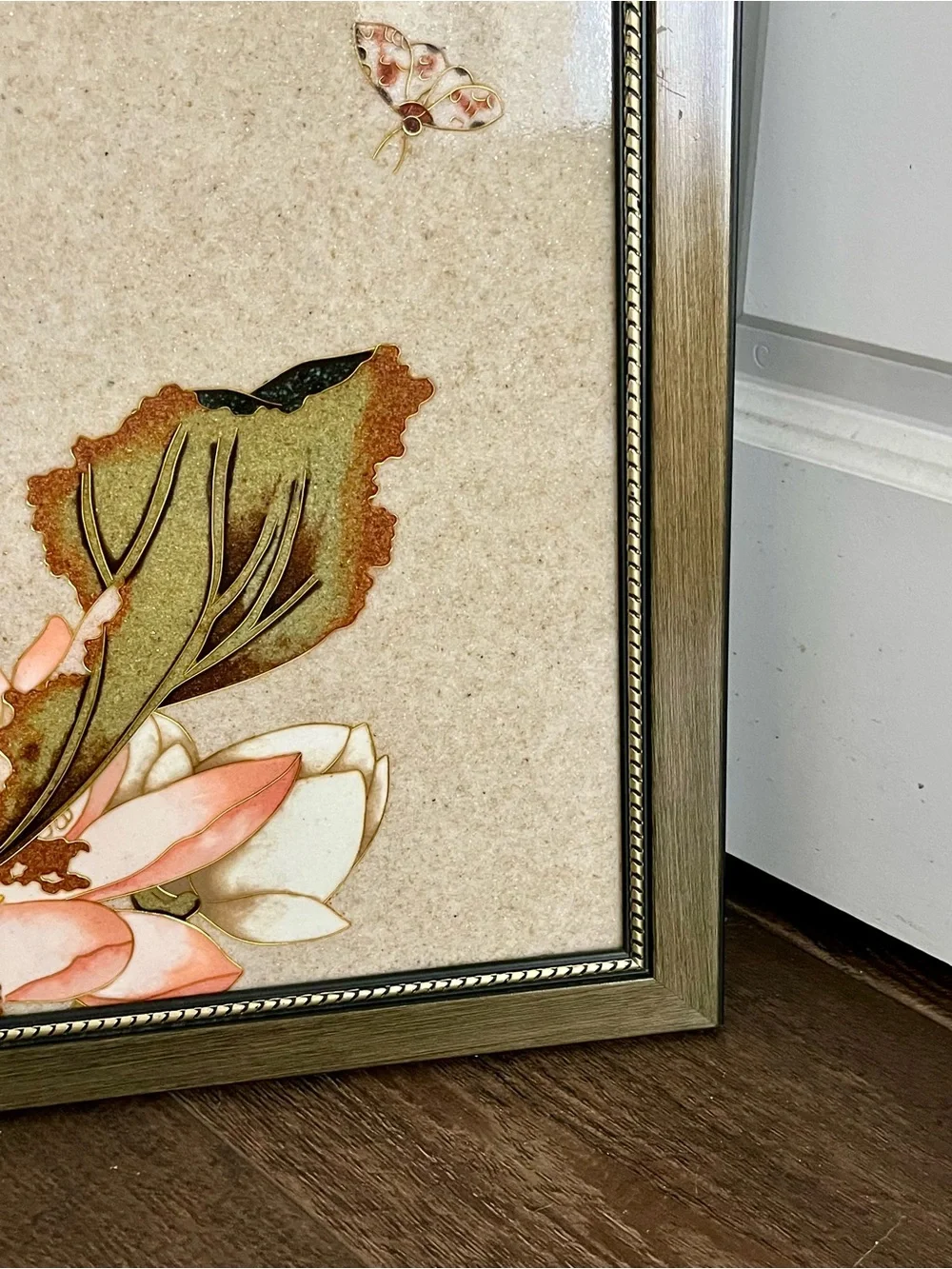 Vintage Ceramic Tile Art Arrangement Of Botanical And Butterfly Motif 18/19 Inch